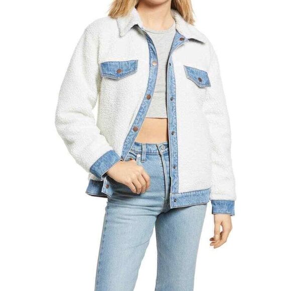 BP | Women’s Reversible Denim + Sherpa Overside Jacket Size Small - Picture 3 of 4